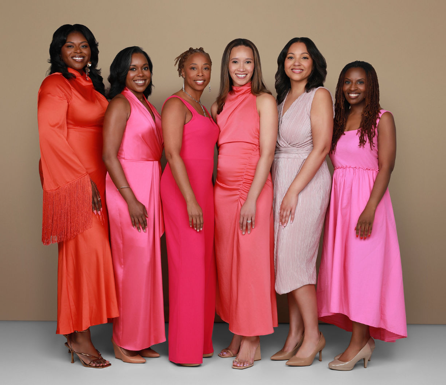 The Black Girls Smile board, Six women standing together in colorful dresses, smiling against a beige background.