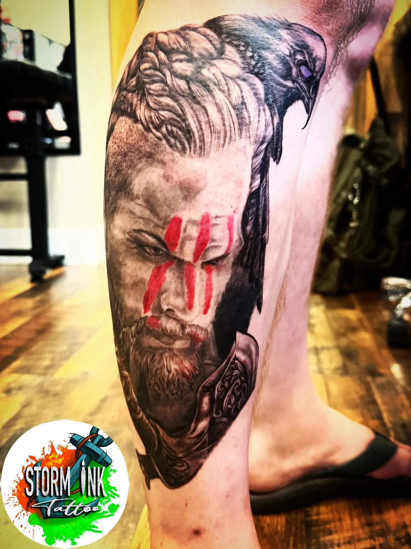 #valhalla #viking #assainscreed #legtat #augusta #georgia #fkironsfluxmax #tattoo #beard #ax #raven #blackandgray