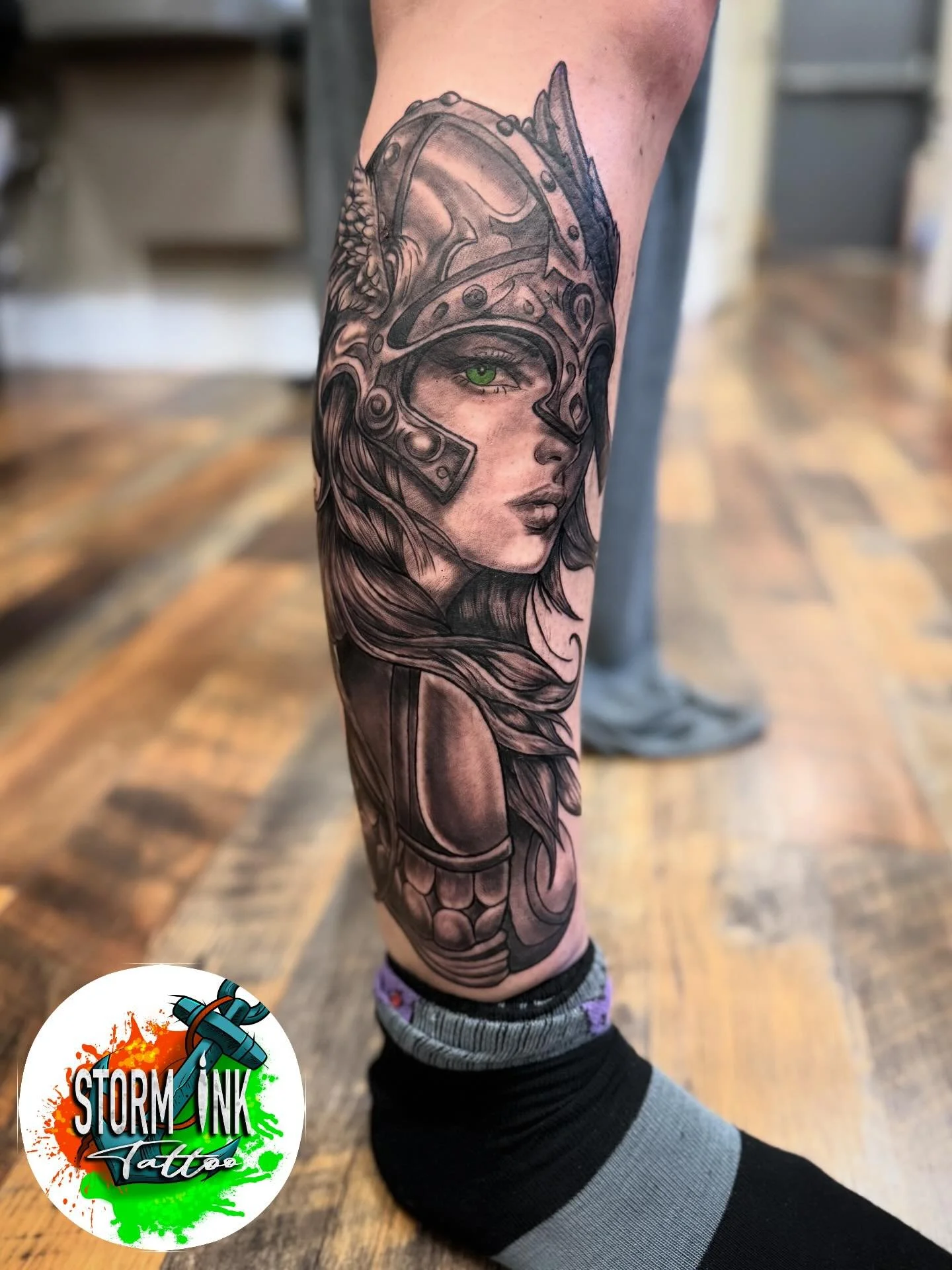 #valkyrie #legtattoo #femaletattoo #fkironsfluxmax #georgia #augusta #grovetown #vulcanneedles #dynamicblackink #art #sleeve