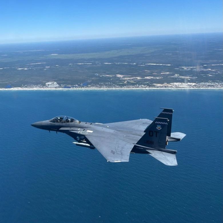 F-15 fighter jet with PLEO antenna integrated and installed.