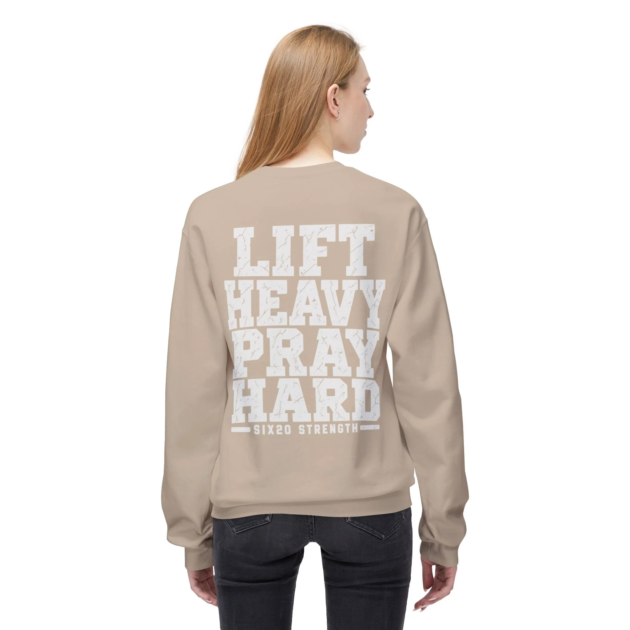 Lift Heavy Pray Hard Distressed Crewneck Sweatshirt