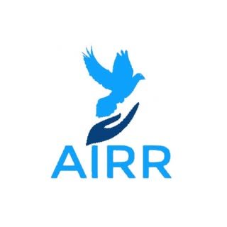 A blue stylized bird flying above a leaf, with the word "AIRR" below in blue letters.