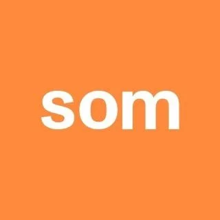 Close-up of an orange background with the white lowercase word 'som' partially visible.