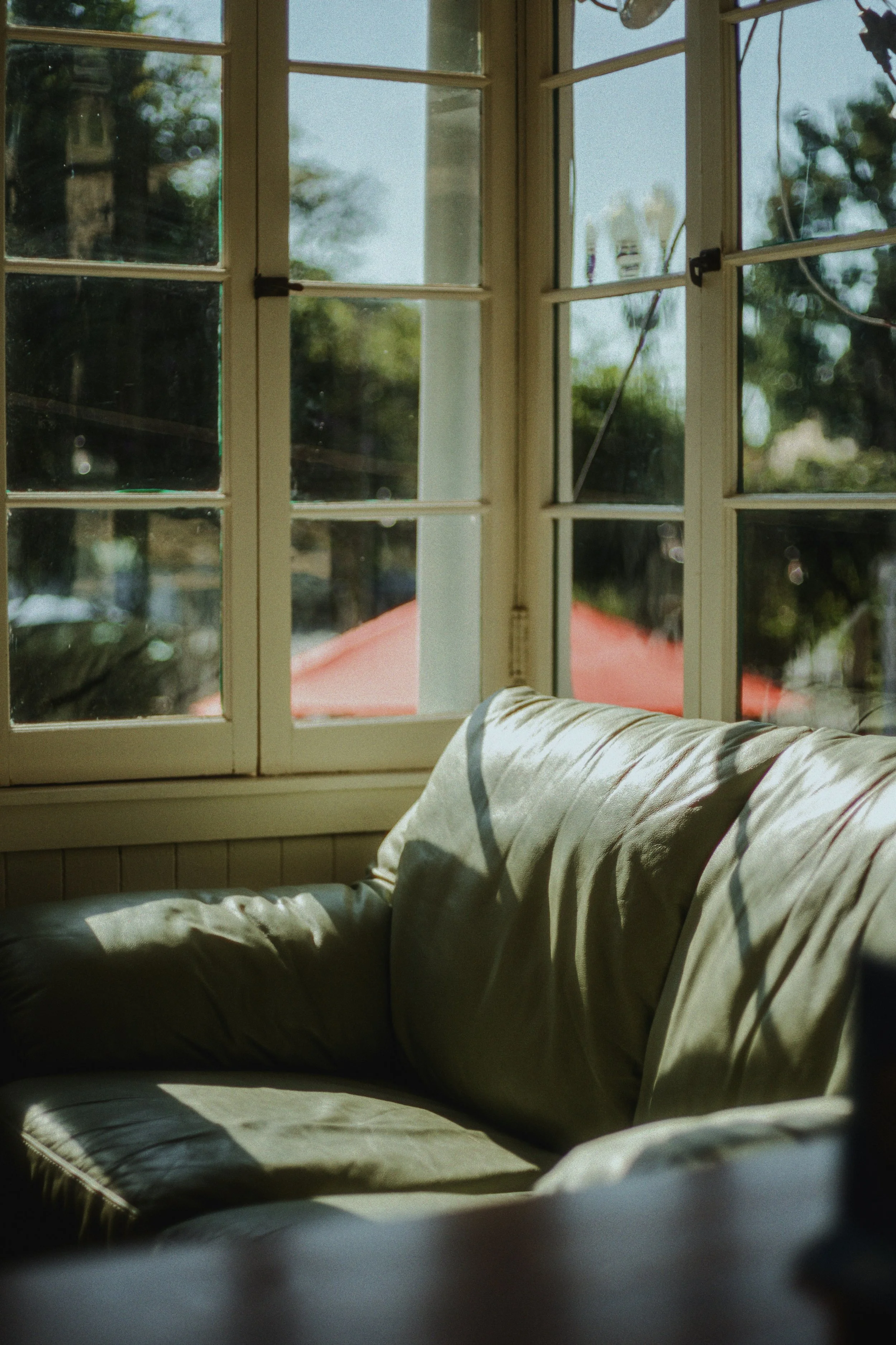 Couch next to windows