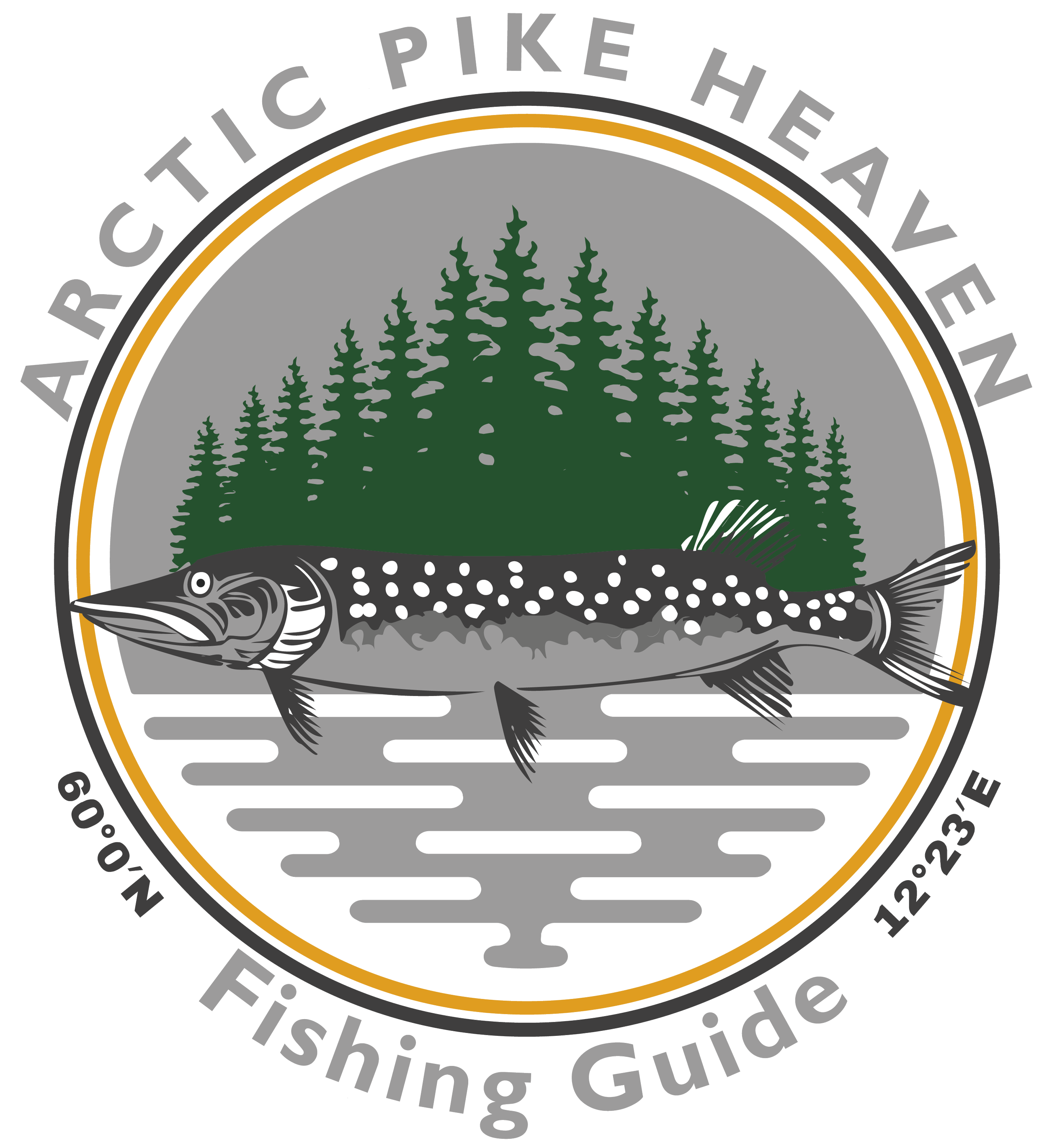 Logo of the Arkansas Pike Haven Fishing Guide featuring a pike fish with a forest background and water beneath, with text around the circle.