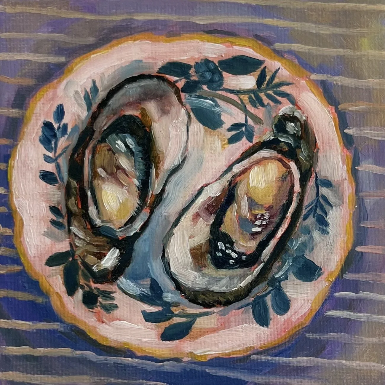 oil study (oysters on vintage plate), 4x4", 2026