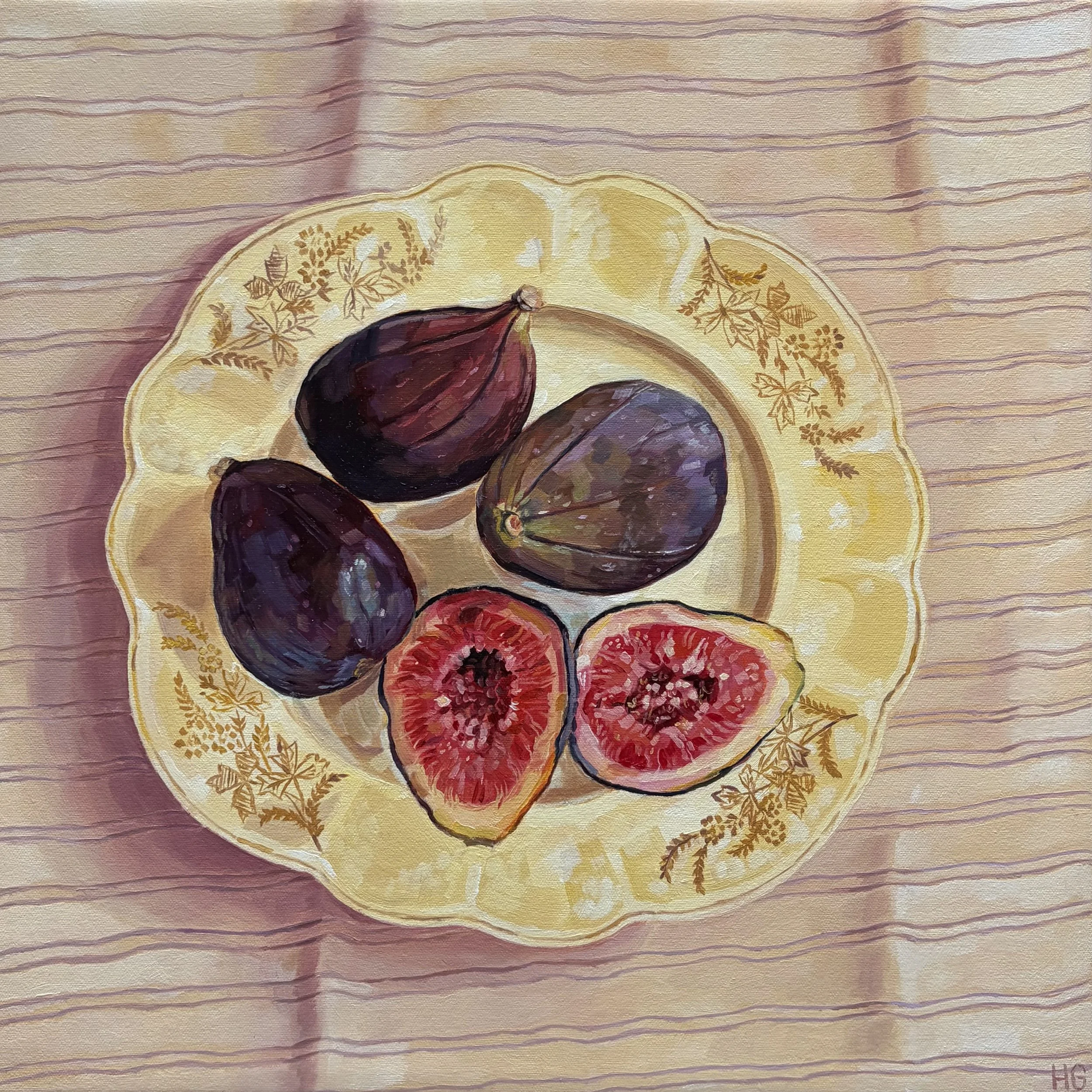 figs on a vintage plate, 30x30cm, oil on canvas, 2026