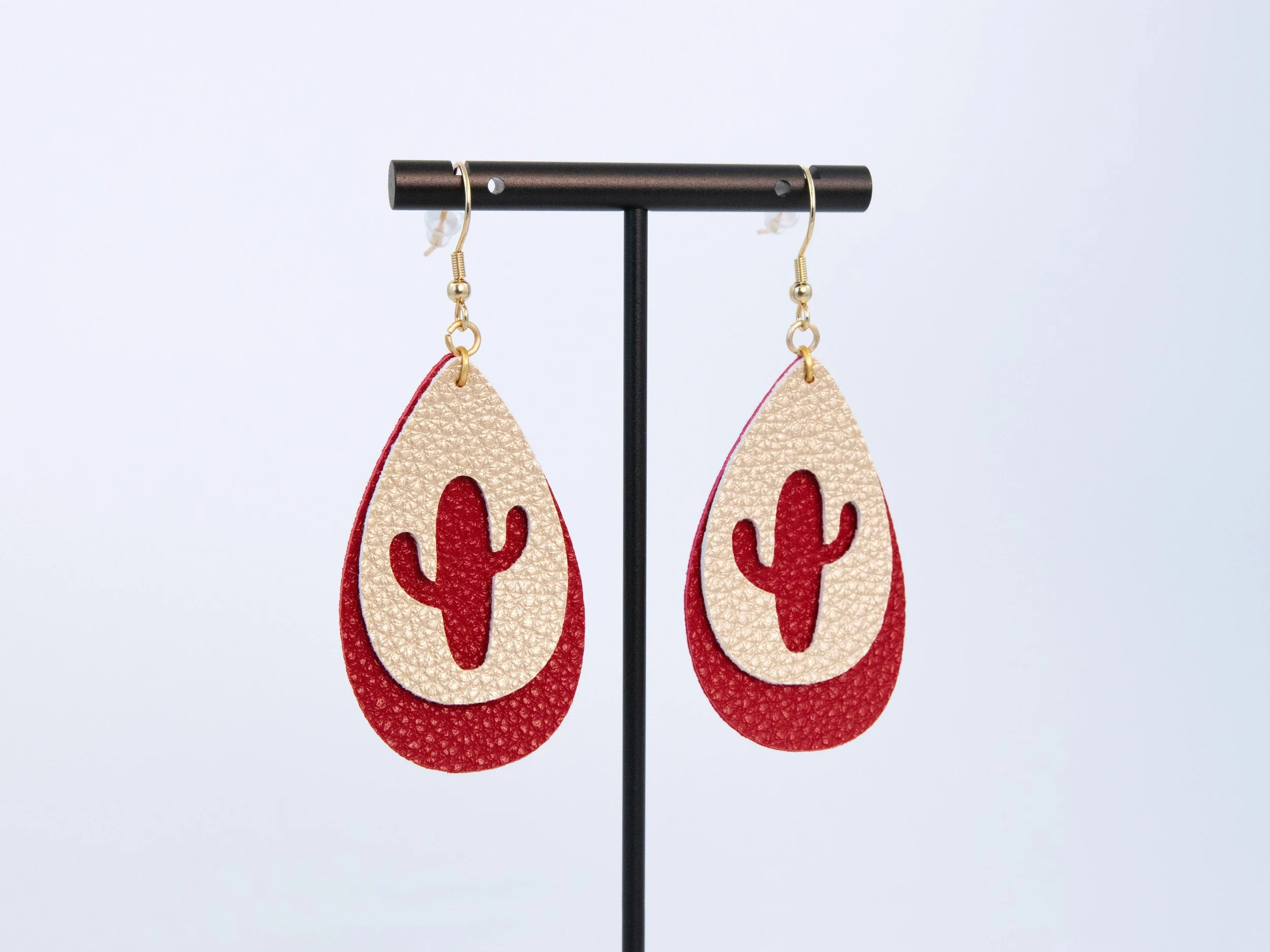 Faux Leather Earrings with Cactus Design