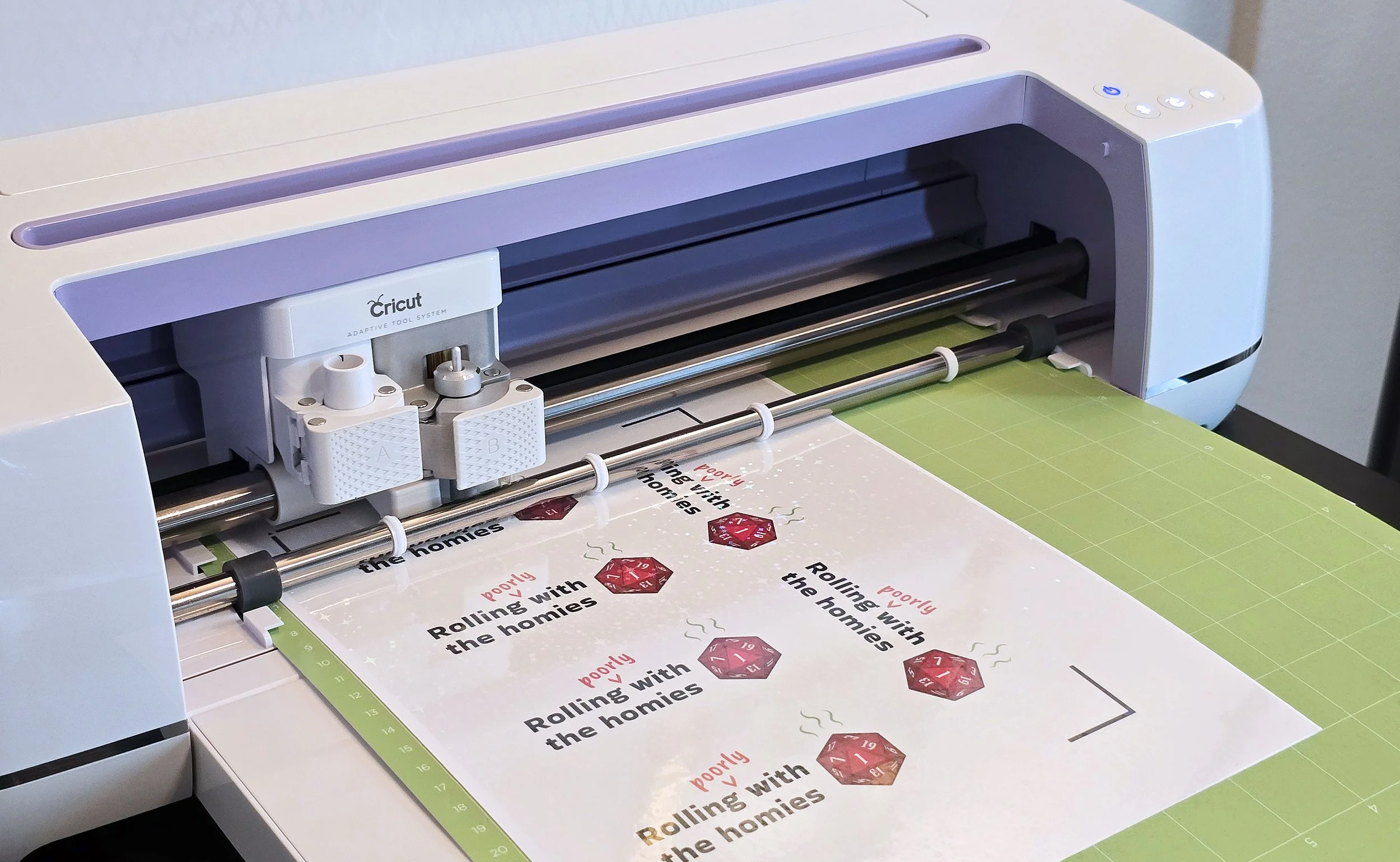 Using a craft cutter to precisely cut around the shapes of stickers