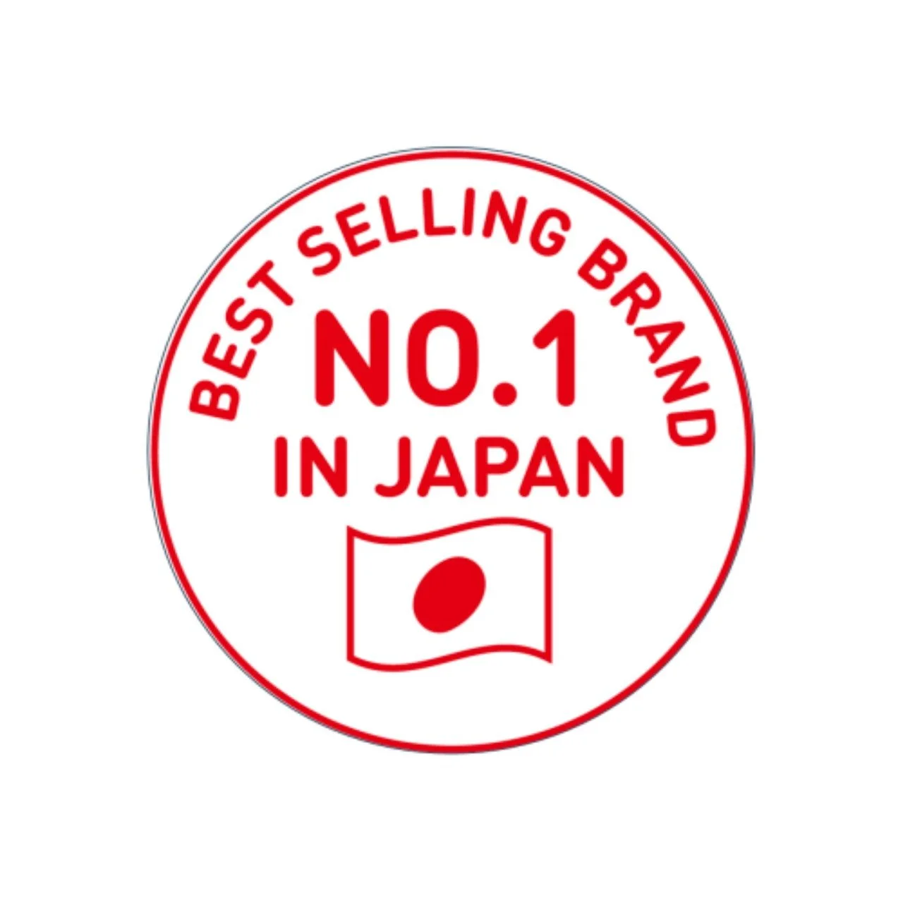 Red and white circular badge with text that reads 'Best Selling Brand No.1 in Japan' and features a small Japanese flag.