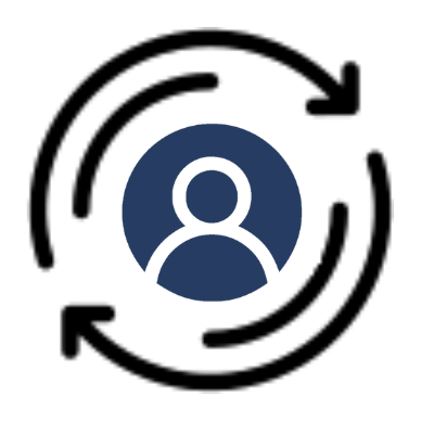 Profile icon inside a circle with text and concentric rings around it.