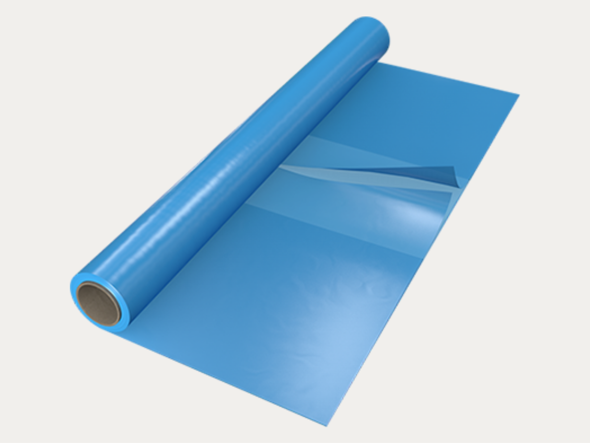 A roll of blue vinyl or plastic film partially unrolled on a plain background.