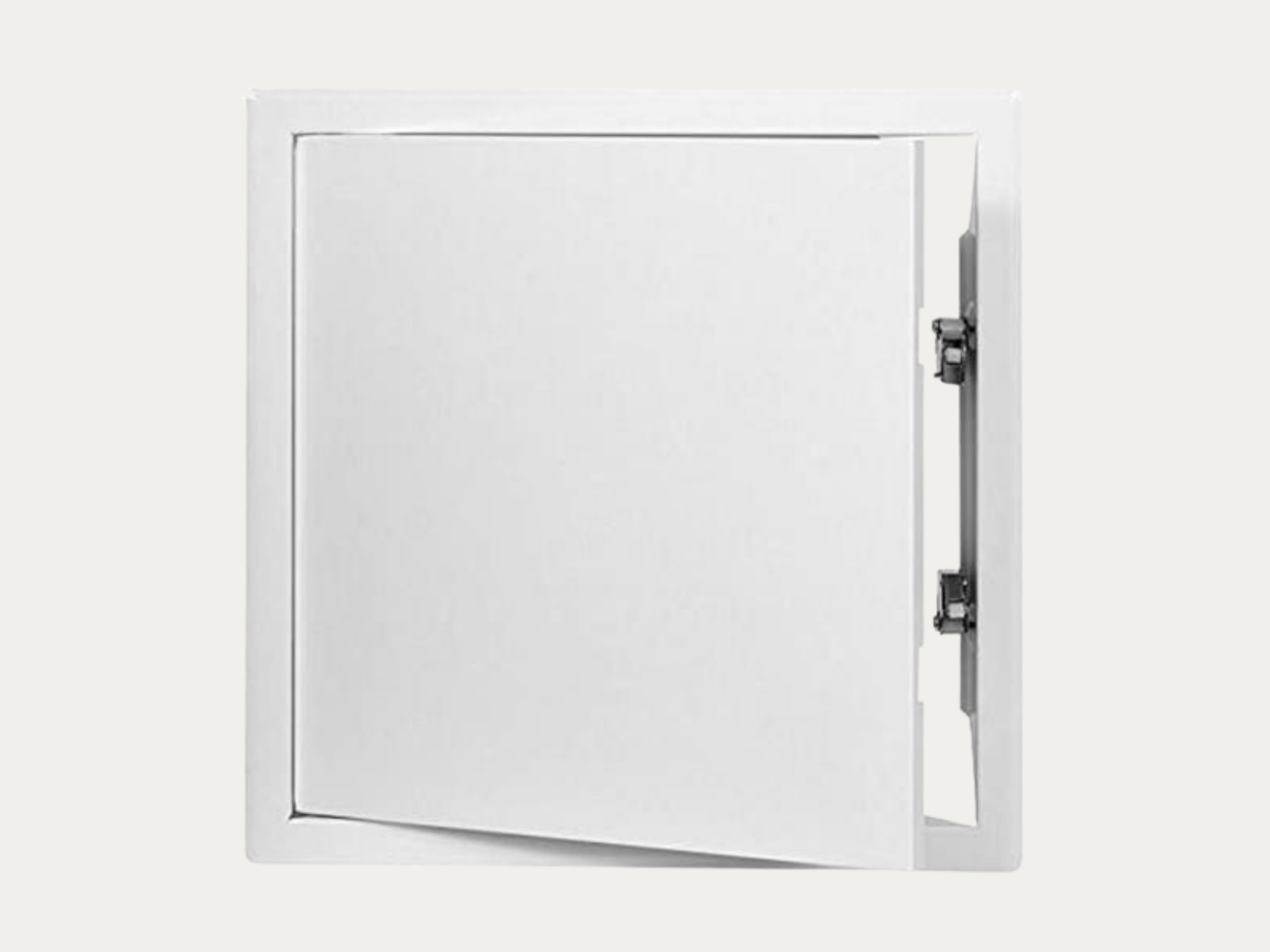 White electrical or access panel door with hinges on the right side.