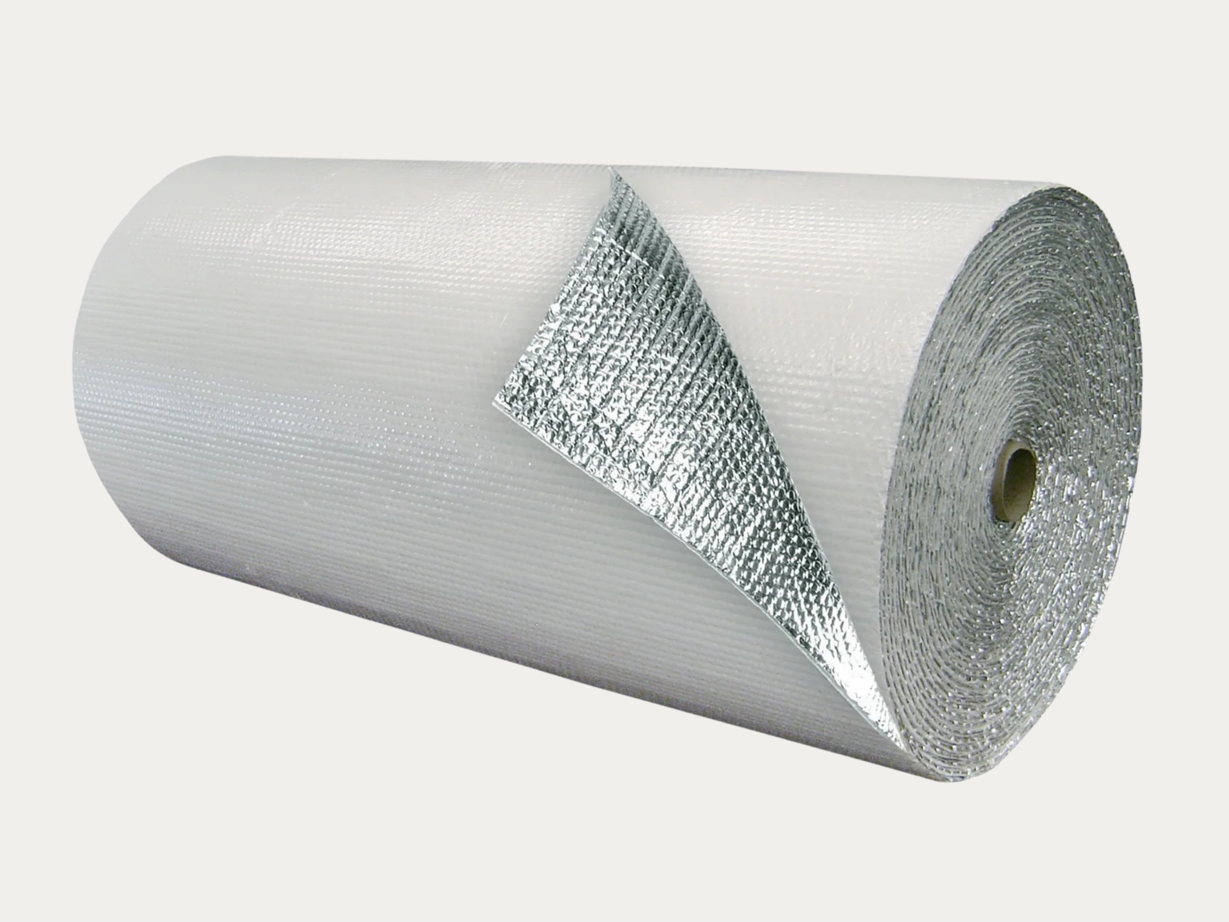 A roll of adhesive aluminum foil tape with the corner peeled back to show the shiny metallic surface underneath.