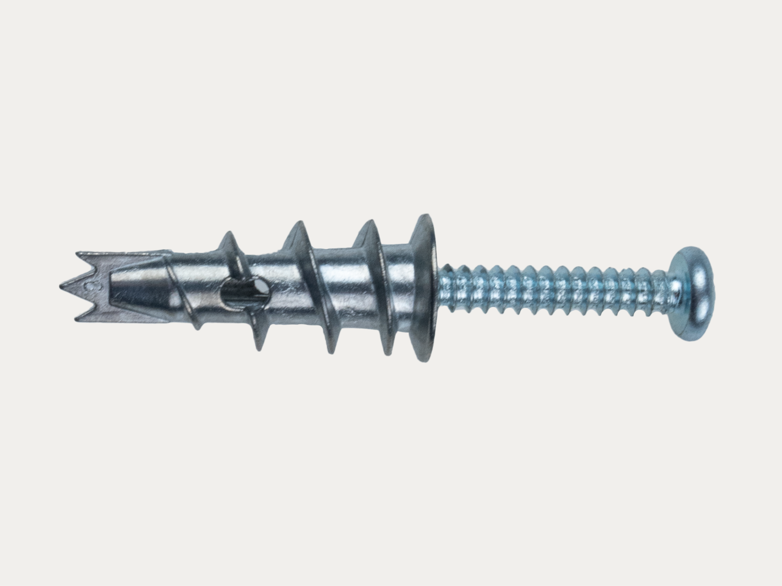 A metal screw with a sharp, pointy tip and a threaded shaft, designed for fastening.