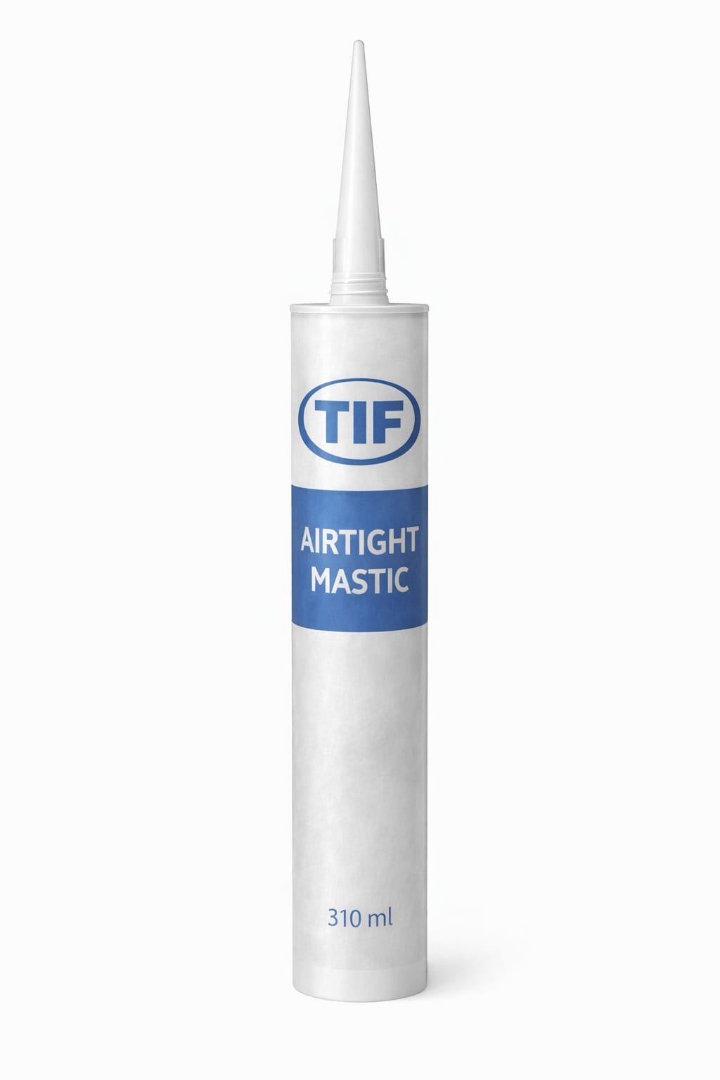 A tube of TIF Airtight Mastic with a nozzle, used for sealing. The label indicates a capacity of 310 ml.