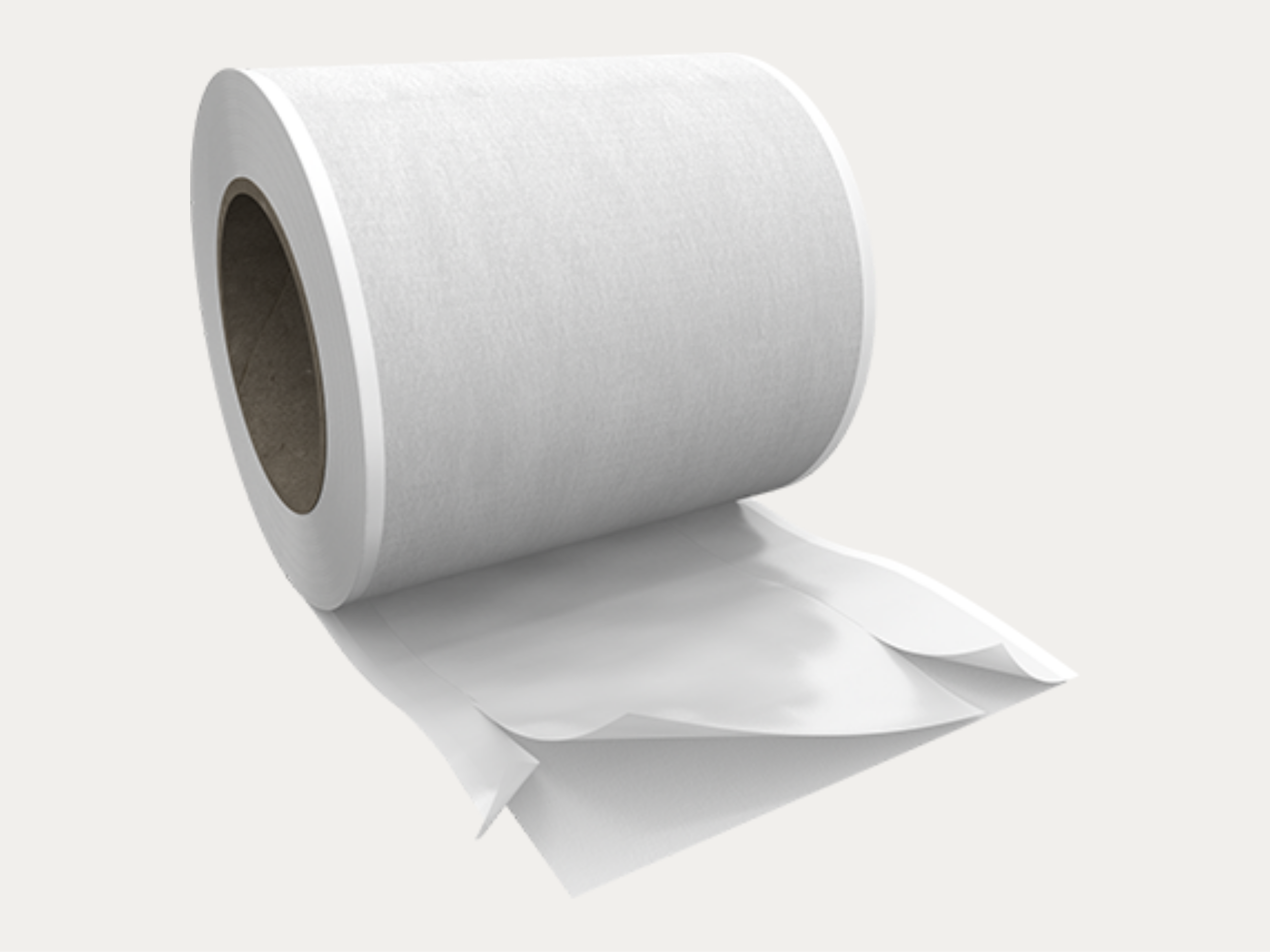 A roll of white toilet paper with a sheet unrolled.