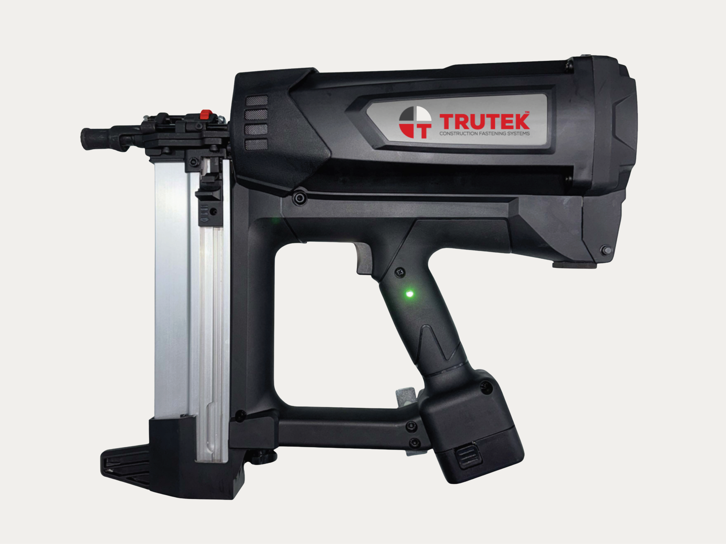 A black and gray nail gun with the logo 'TRUTEK' on the side.