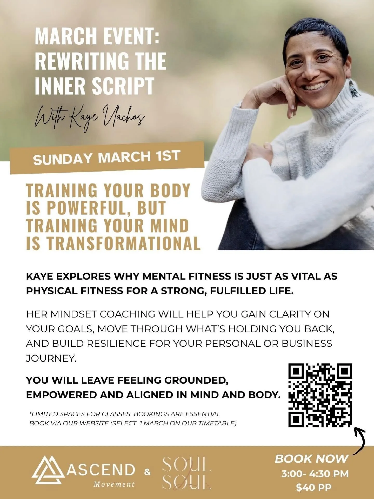 March Event: Rewriting the Inner Script ✨

Sometimes you cross paths with people that hold such wisdom, such grounded energy and they have the special ability to communicate in a way that inspires and empowers. Kaye is absolutely one of these people.