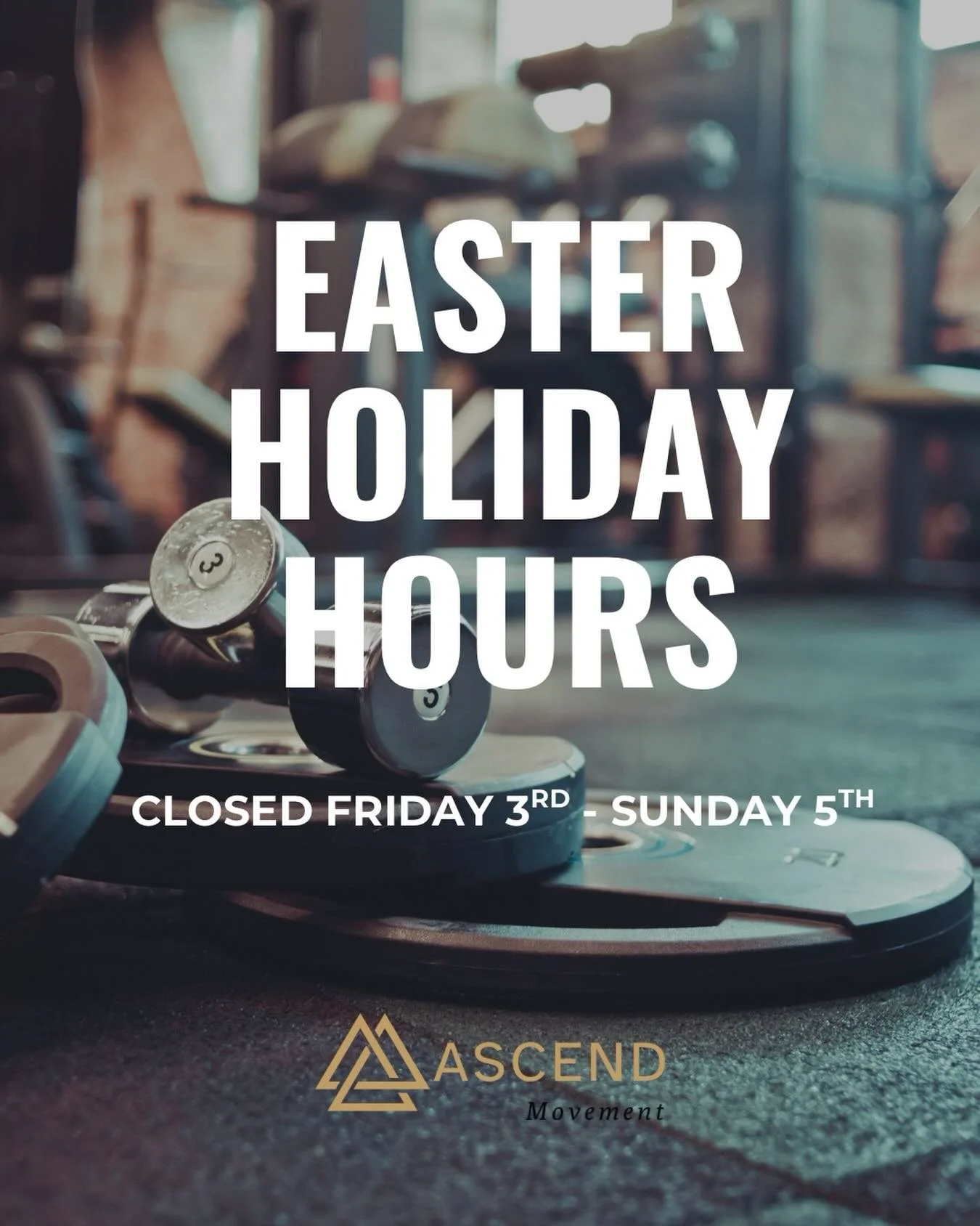 The gym will be closed for the long Easter weekend but back as normal Monday the 6th! 

#easterweekend #gymhours #holisticmovementgym #ascendmovement