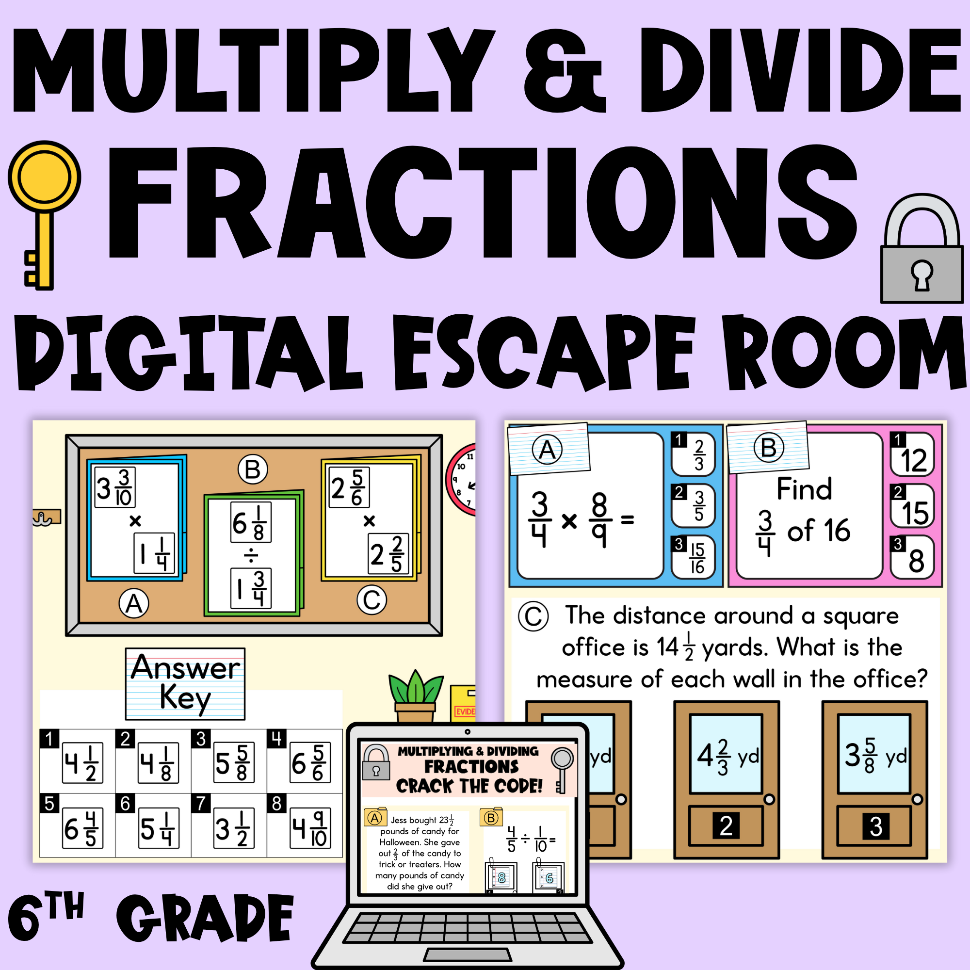 6th Grade Multiplying and Dividing Fractions - Digital Escape Room Activity Game