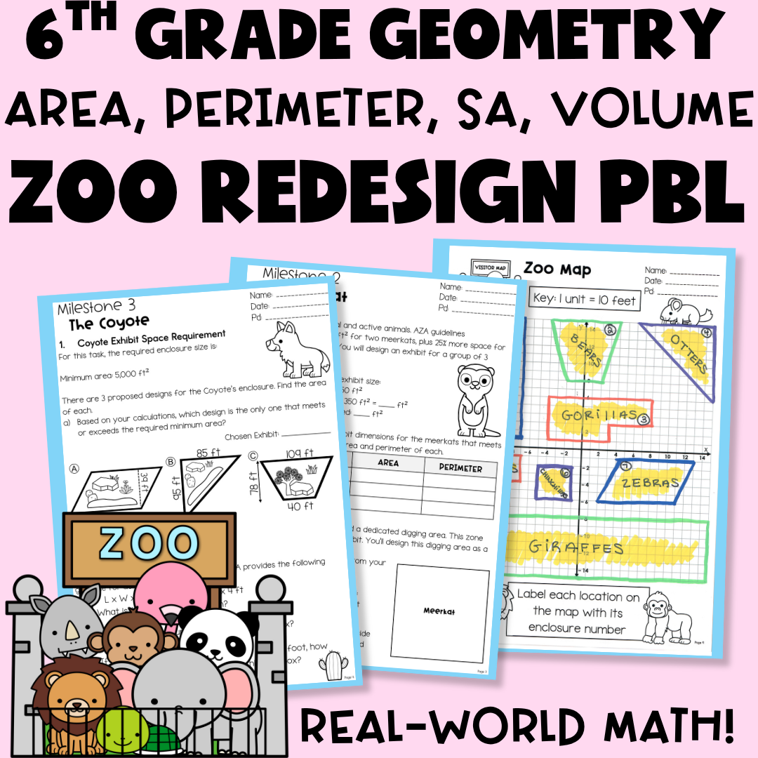 6th Grade Geometry Math Project - Area, Perimeter, Surface Area, Volume PBL