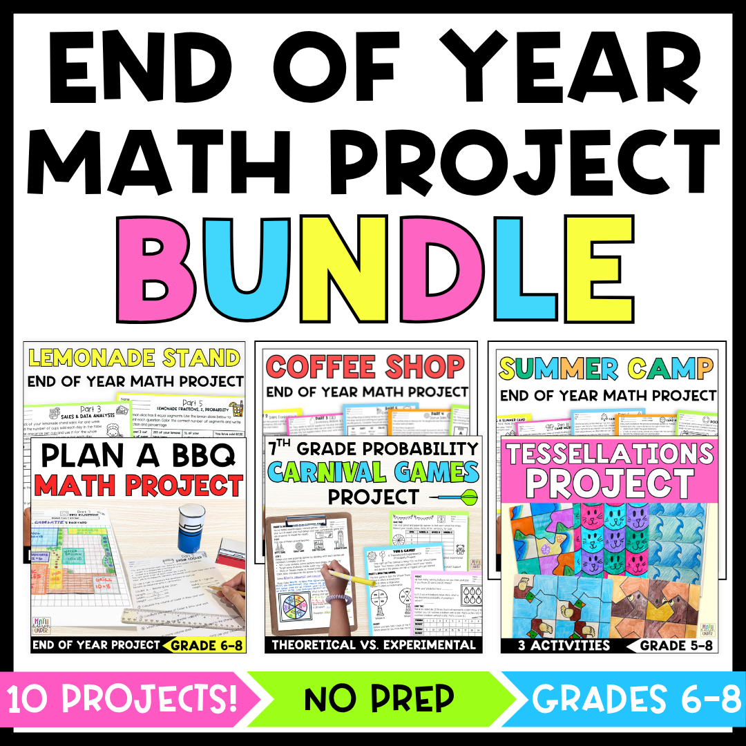 Collage showing mockups of middle school math end of year projects