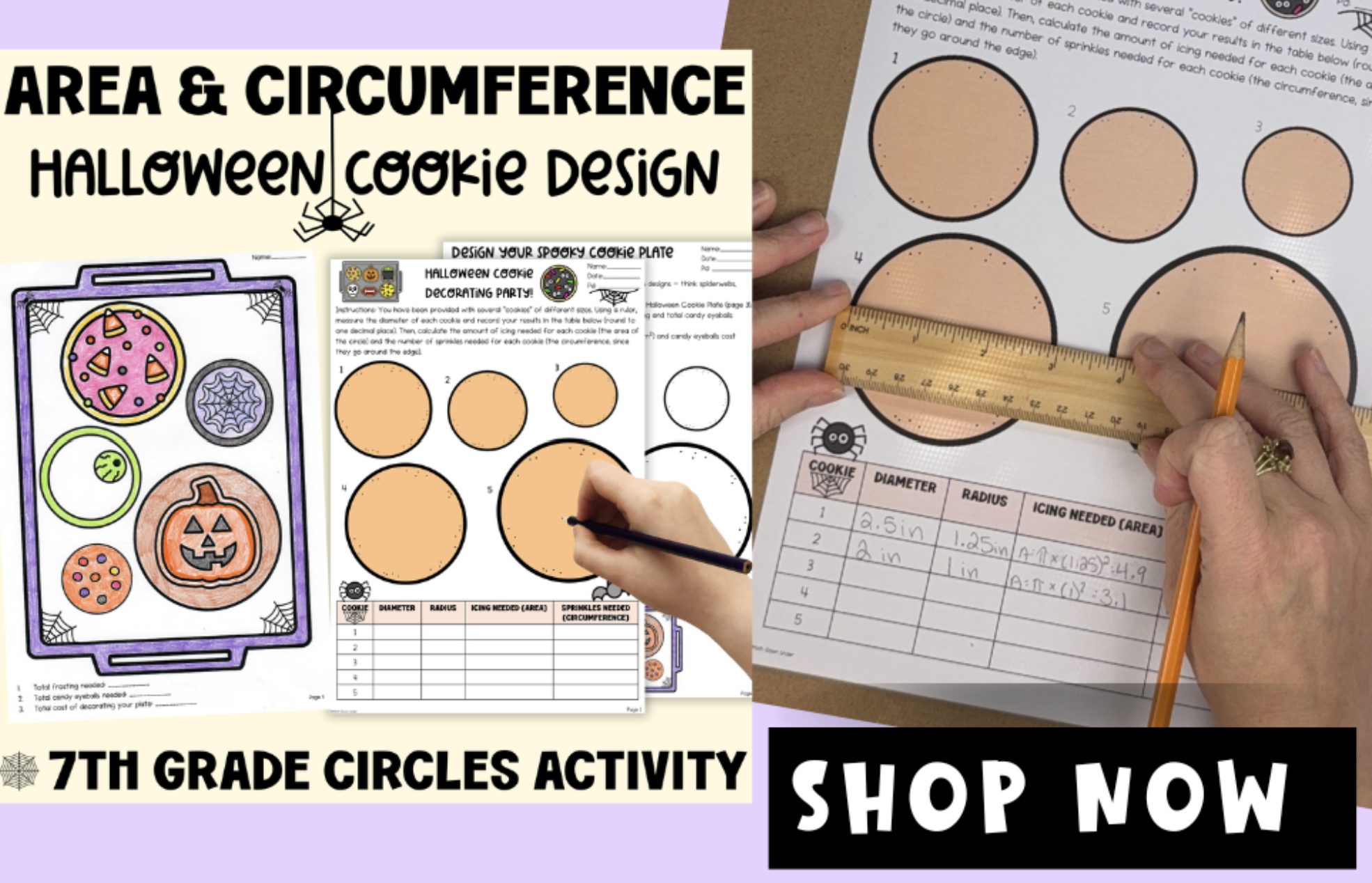 Area and Circumference of Circles Halloween Craftivity