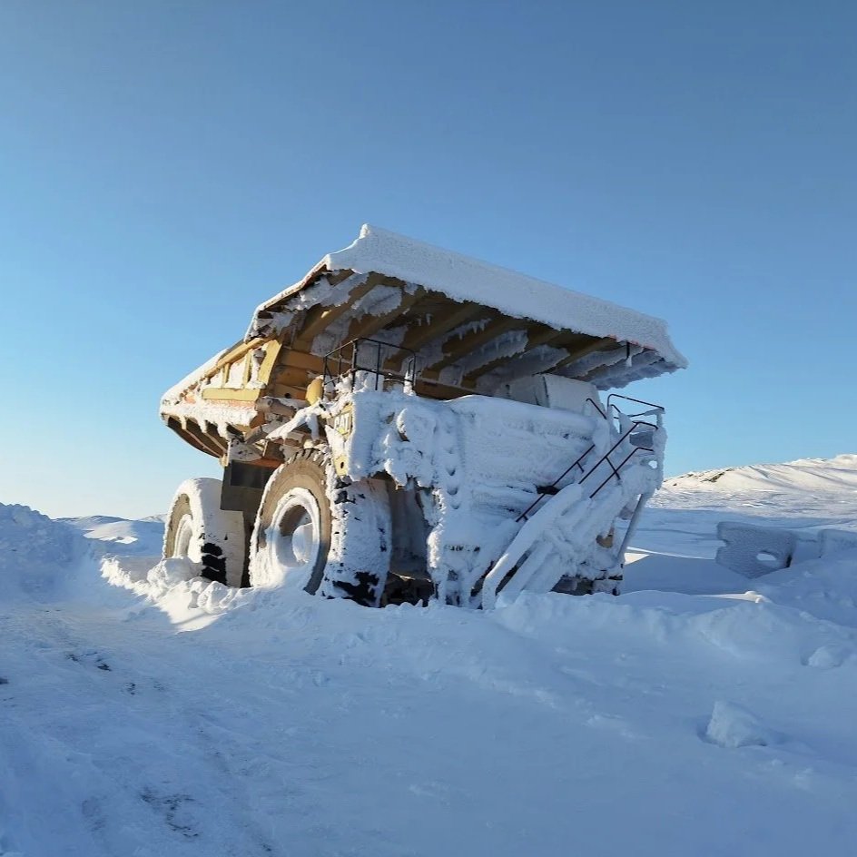 Frozen haul truck on mine site