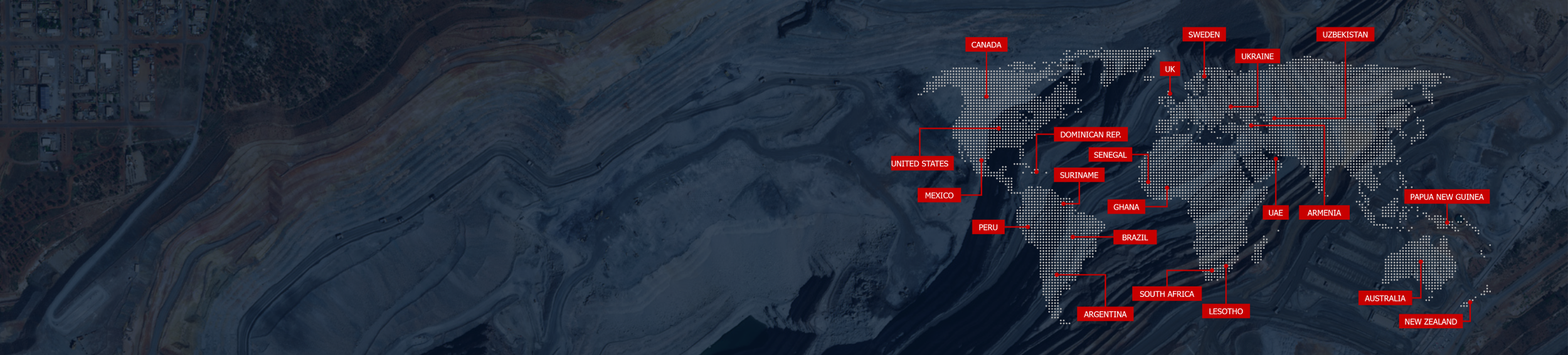 A global map highlights MTS's international project locations across major mining regions worldwide.