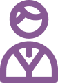 Simple icon of a smiling person with short hair, wearing a collared shirt.