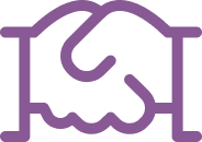 Outline of two hands shaking inside a rectangular border.