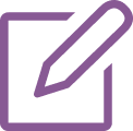 A purple checklist icon with a pencil.