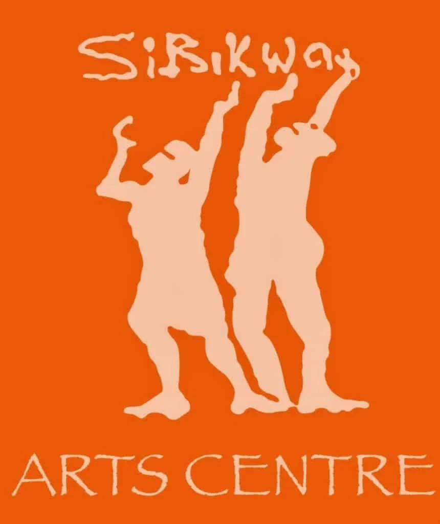 Logo for Sirkway Arts Centre featuring two stylized human figures dancing or gesturing with the words 'Sirkway Arts Centre' on an orange background.