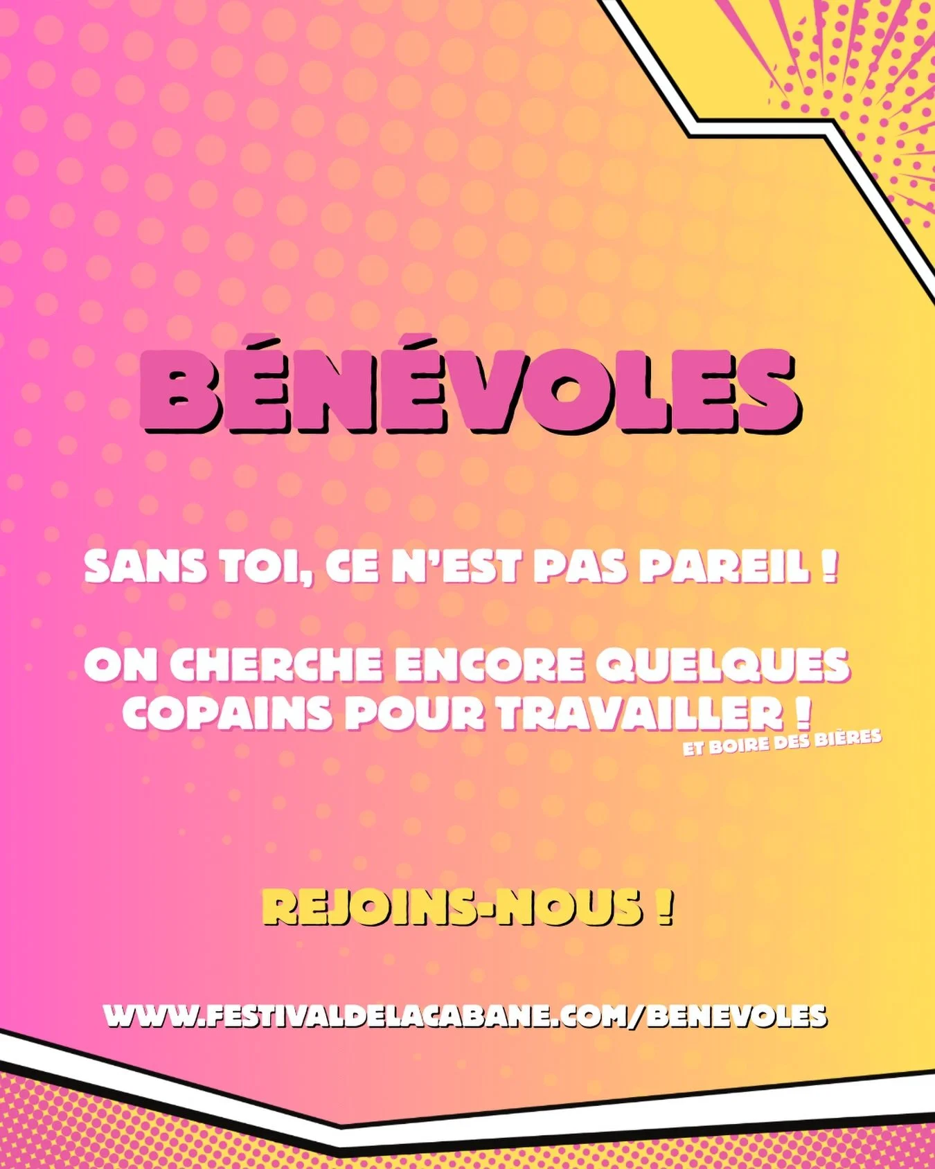 Montage &bull; Bar &bull; Cuisine &bull; D&eacute;montage &bull; parking 

Rejoins-nous pour vivre le festival en VIP ! 

🦺🍻🍔🔨☀️