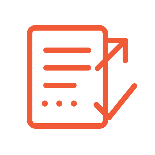 Icon of a document with an arrow pointing upward and a checkmark, indicating progress or completion.