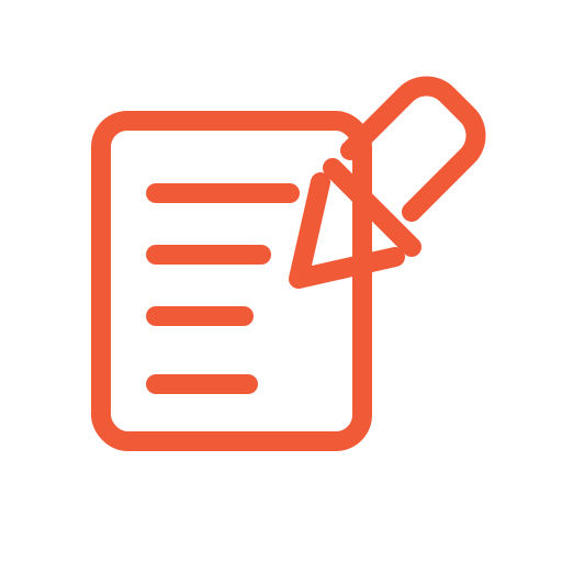 Icon of a document with lines of text and a pencil, representing editing or writing.