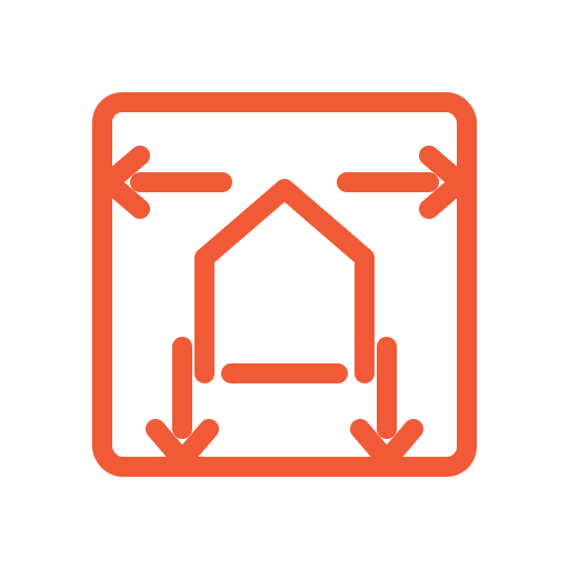 Icon showing a house inside a square with arrows indicating measurement from all sides.