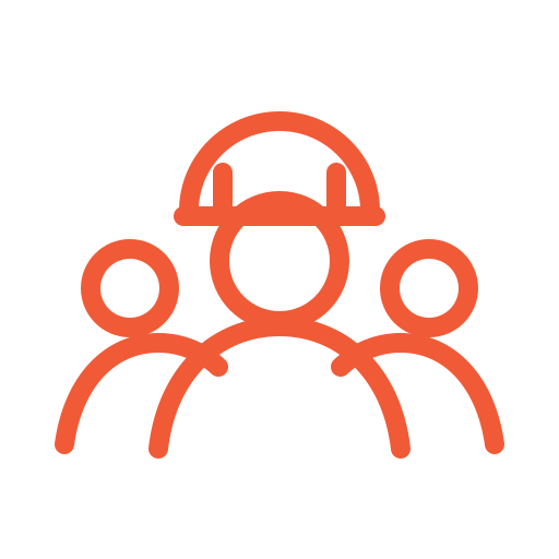Icon of three people with a headset, representing customer support or a help desk.