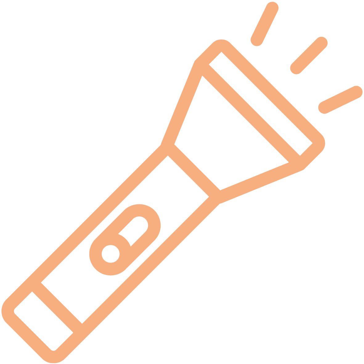 Illustration of a flashlight with light rays emitting from it.