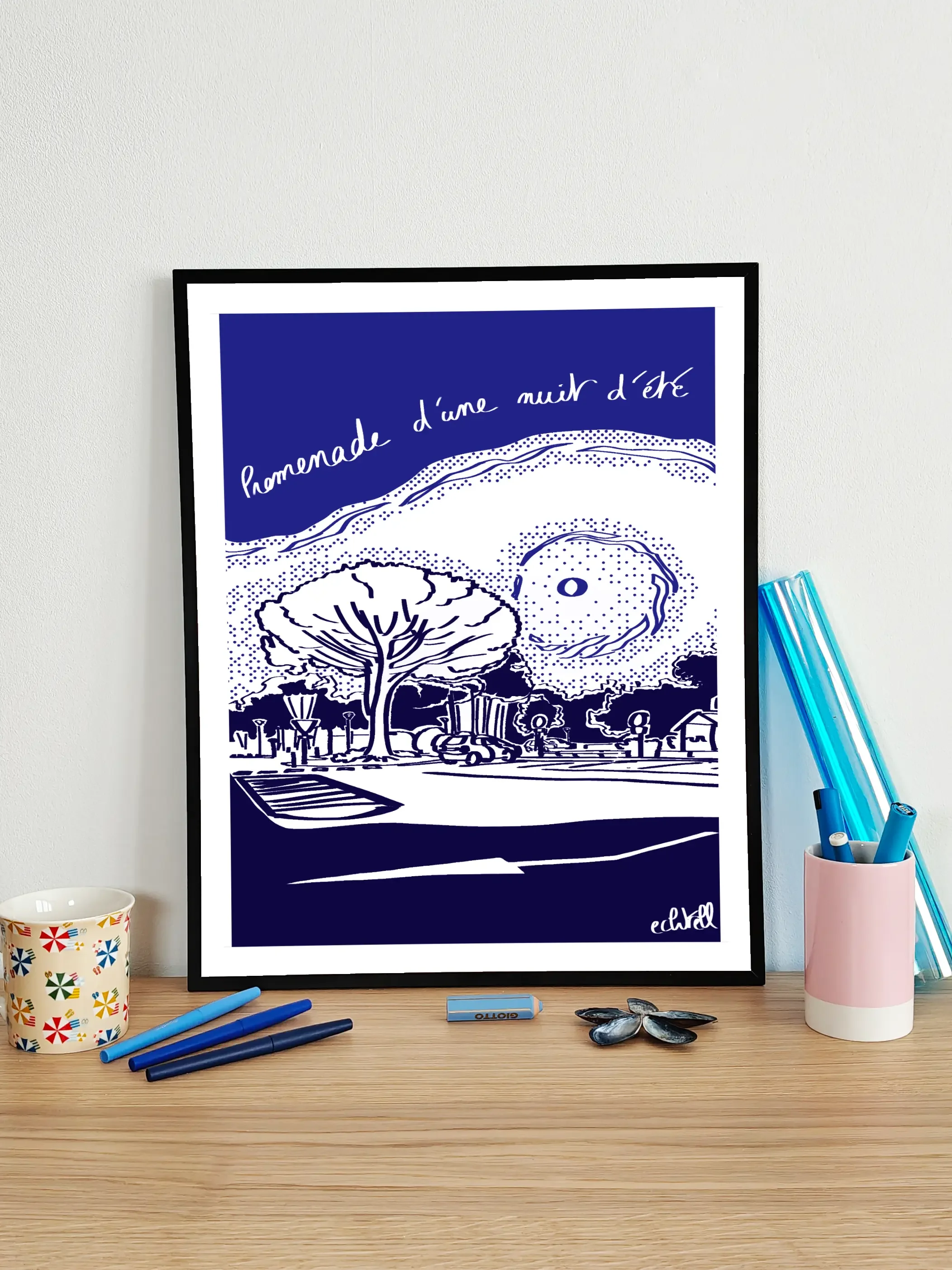 Promenade d'une nuit d'été - illustration à la tablette numérique effet lithographie
