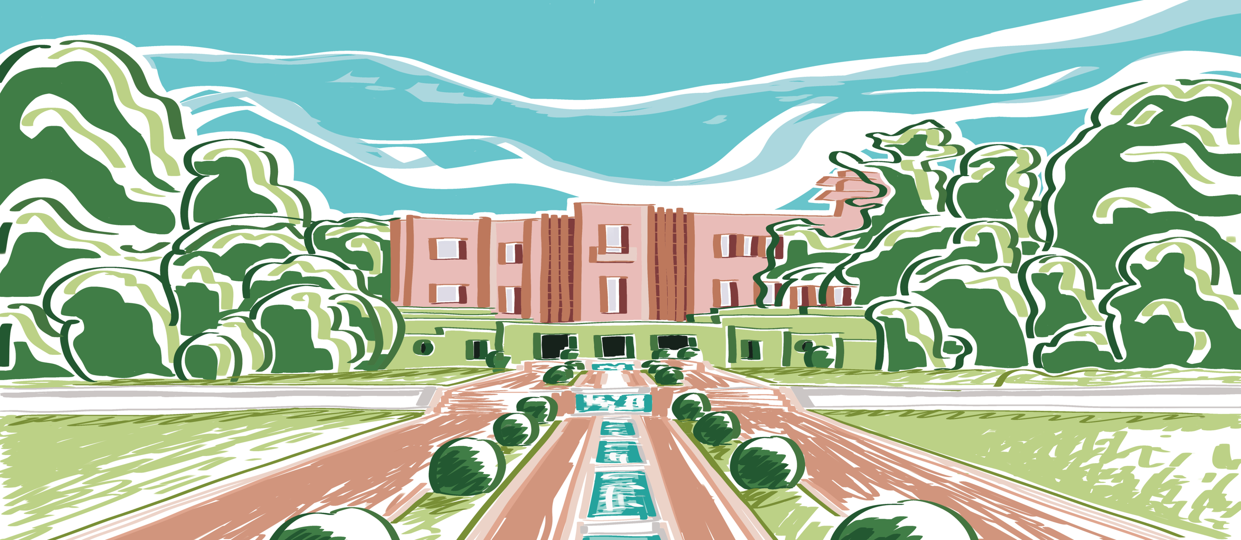 Bannière Echtell Art Illustratrice et Artiste du patrimoine architectural à Versailles et Beynes Yvelines Ile de France. Identité visuelle, affiche, décoration murale, fresque murale, Atelier d'initiation au dessin, design hotel restaurant musée