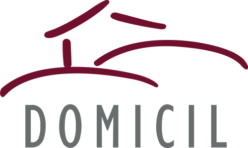 Logo mit stilisierter Silhouette eines Hauses und dem Text 'Domicil'.
