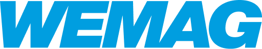 WEMAG Logo in Blau auf schwarzem Hintergrund