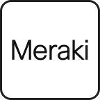 Schwarzes Quadrat mit dem weißen Schriftzug 'Meraki' in der Mitte.