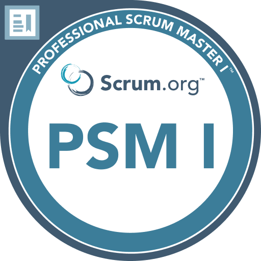 Abzeichen mit dem Text "Professional Scrum Master I" von Scrum.org