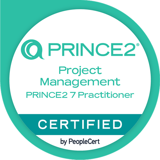 Zertifizierungslogo für Projektmanagement PRINCE2 7 Practitioner, ausgestellt von PeopleCert.
