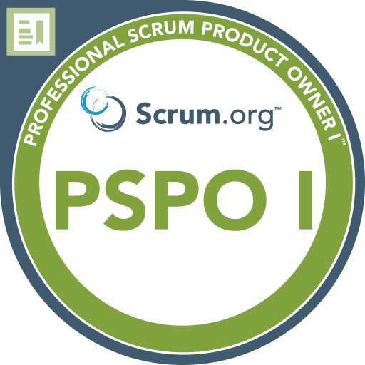 Logo des Zertifizierungsprogramms PSPO I von Scrum.org, umgeben von einem grünen Kreis mit der Aufschrift "Professional Scrum Product Owner I".
