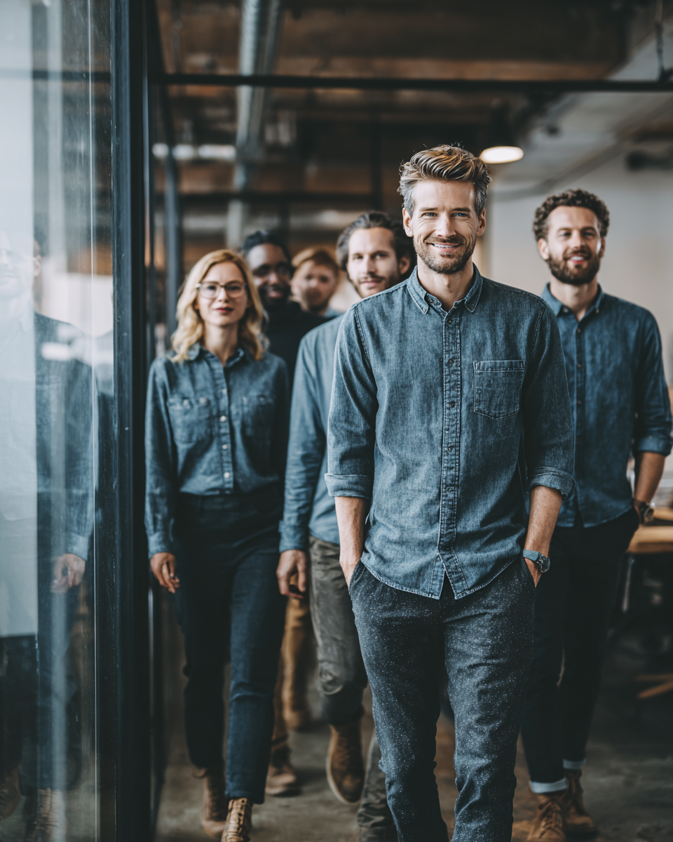 Team in hochwertiger Mitarbeiterbekleidung und Firmenbekleidung als Beispiel für professionellen Markenauftritt und Corporate Wear für Unternehmen.