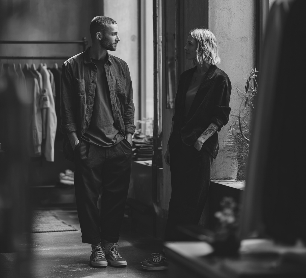 Beratungsgespräch im Showroom mit Corporate Fashion Kollektion – Consulting bei Studio ARTVÉA